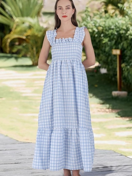 Dresses & Skirts - Blue Gingham Smocked Maxi Dress